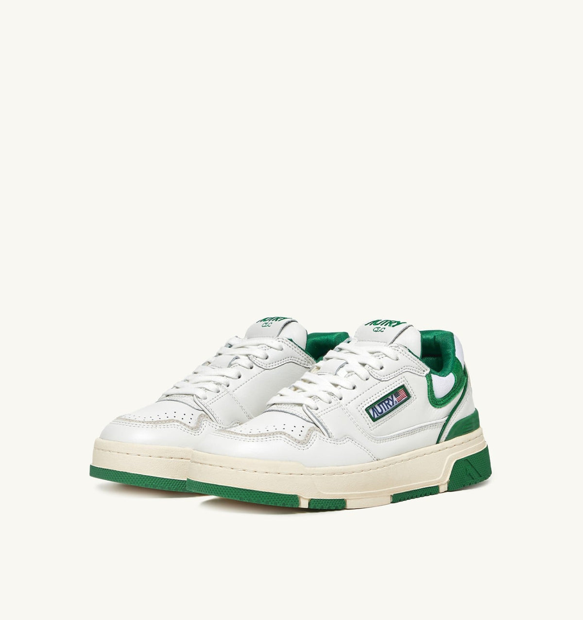 AUTRY CLC LOW SNEAKERS IN WHITE LEATHER AND AMAZON SUEDE