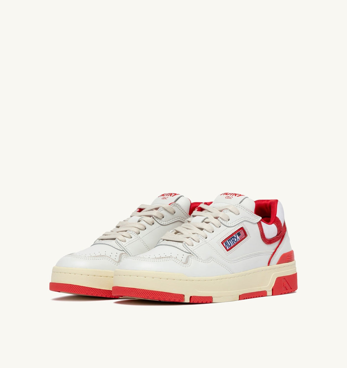 AUTRY SNEAKERS CLC LOW IN WHITE AND VIRGIN RED LEATHER