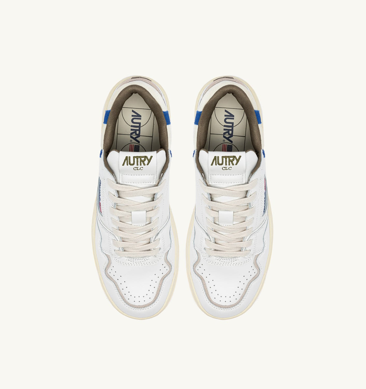 AUTRY CLC LOW SNEAKERS IN WHITE LEATHER AND BLUE SUEDE