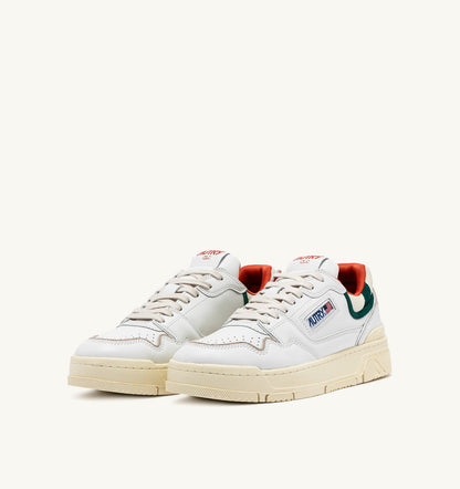 AUTRY CLC LOW SNEAKERS IN WHITE LEATHER AND FOREST SUEDE