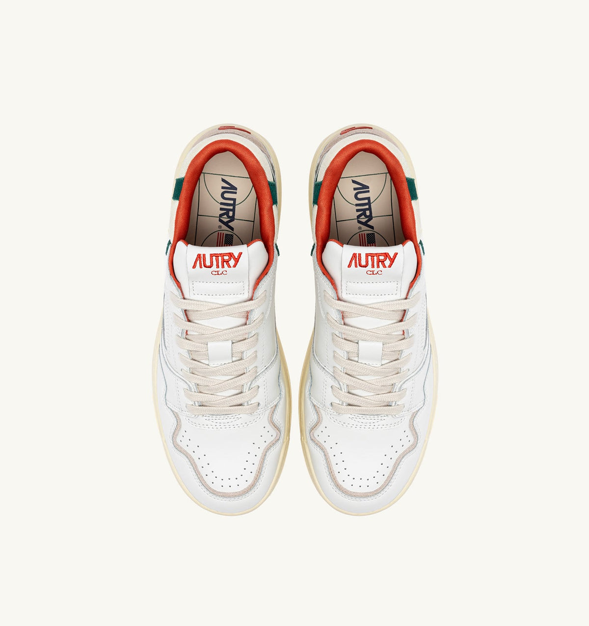 AUTRY CLC LOW SNEAKERS IN WHITE LEATHER AND FOREST SUEDE