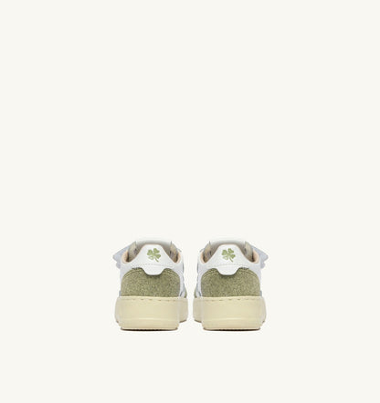AUTRY MEDALIST KIDSTRIPES SNEAKERS IN WHITE LEATHER AND GLITTER SAGE LEATHER