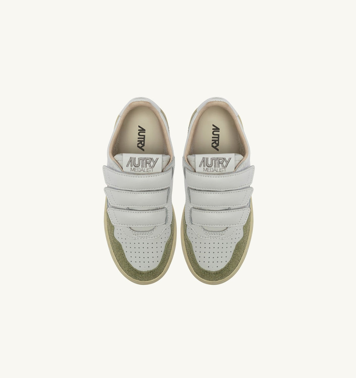 AUTRY MEDALIST KIDSTRIPES SNEAKERS IN WHITE LEATHER AND GLITTER SAGE LEATHER