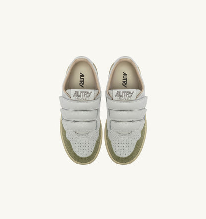 AUTRY MEDALIST KIDSTRIPES SNEAKERS IN WHITE LEATHER AND GLITTER SAGE LEATHER