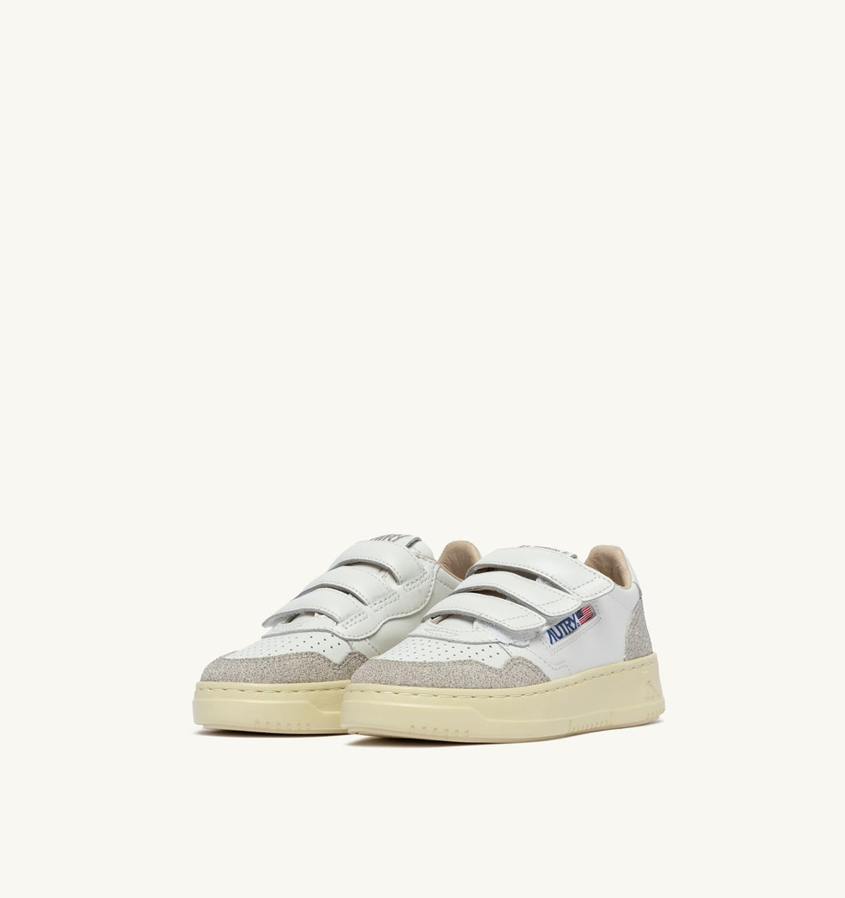 AUTRY MEDALIST KIDSTRIPES SNEAKERS IN WHITE LEATHER AND GLITTER GRAY LEATHER