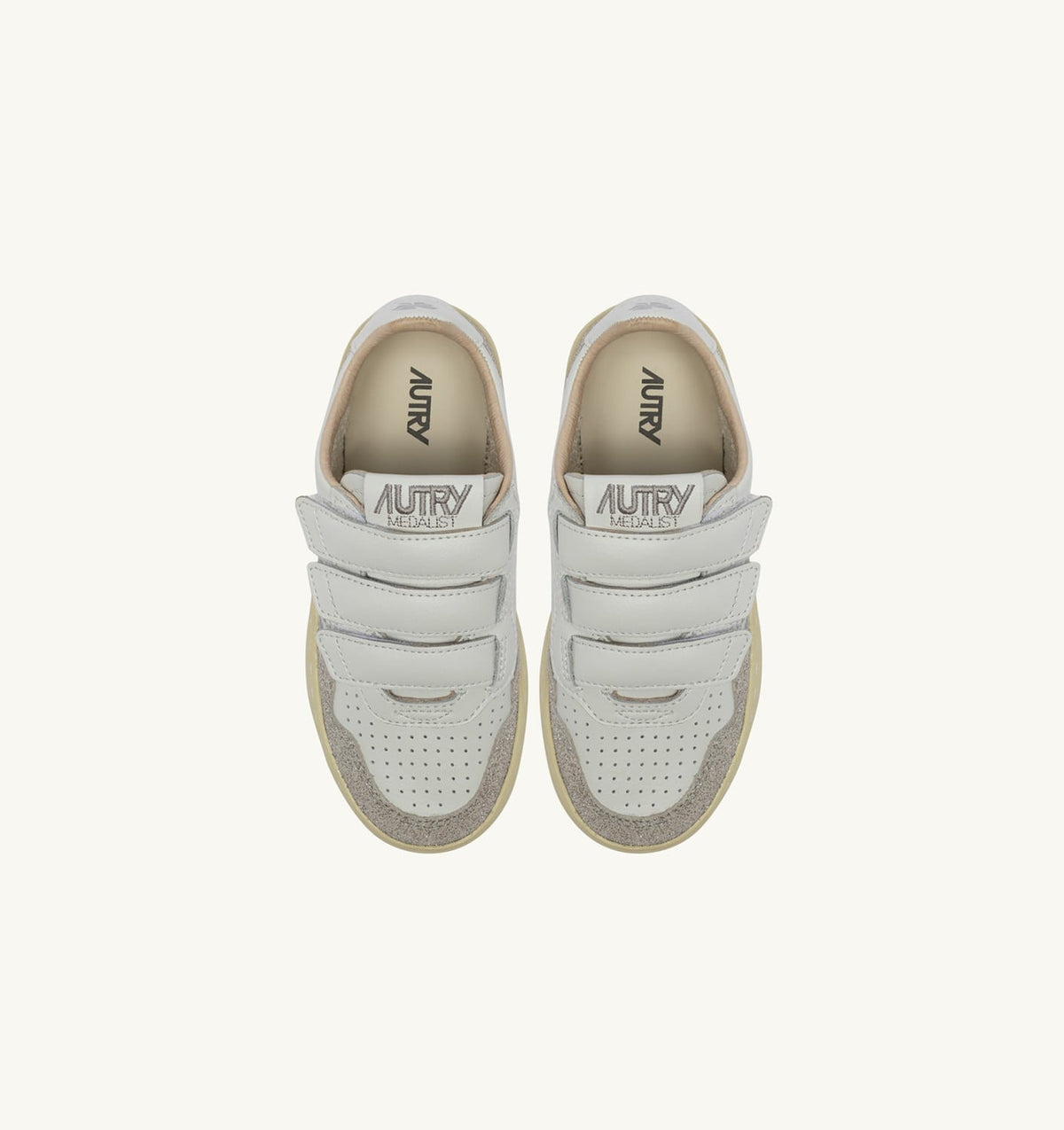 AUTRY MEDALIST KIDSTRIPES SNEAKERS IN WHITE LEATHER AND GLITTER GRAY LEATHER