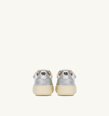 AUTRY MEDALIST KIDSTRIPES LOW BICOLOR SNEAKERS IN WHITE AND SILVER LEATHER