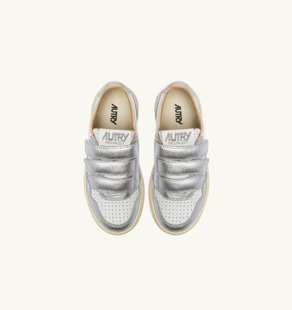 AUTRY MEDALIST KIDSTRIPES LOW BICOLOR SNEAKERS IN WHITE AND SILVER LEATHER