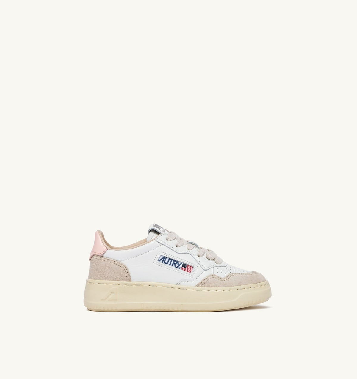 AUTRY MEDALIST KIDS LOW SNEAKERS IN WHITE AND CREOLE PINK SUEDE