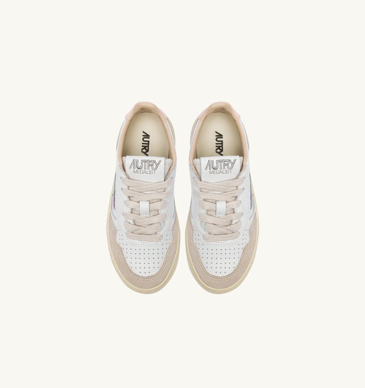 AUTRY MEDALIST KIDS LOW SNEAKERS IN WHITE AND CREOLE PINK SUEDE