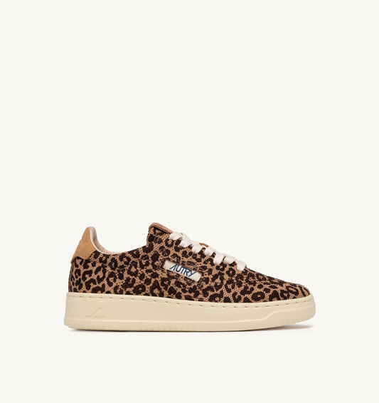 AUTRY MEDALIST EASEKNIT LOW SNEAKERS IN 'LEOPARD PRINT' BROWN AND BEIGE KNIT