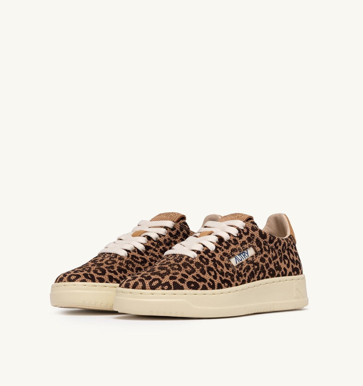 AUTRY MEDALIST EASEKNIT LOW SNEAKERS IN 'LEOPARD PRINT' BROWN AND BEIGE KNIT