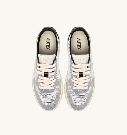 AUTRY MEDALIST EASEKNIT LOW SNEAKERS IN IVORY WHITE BLACK AND SILVER KNIT