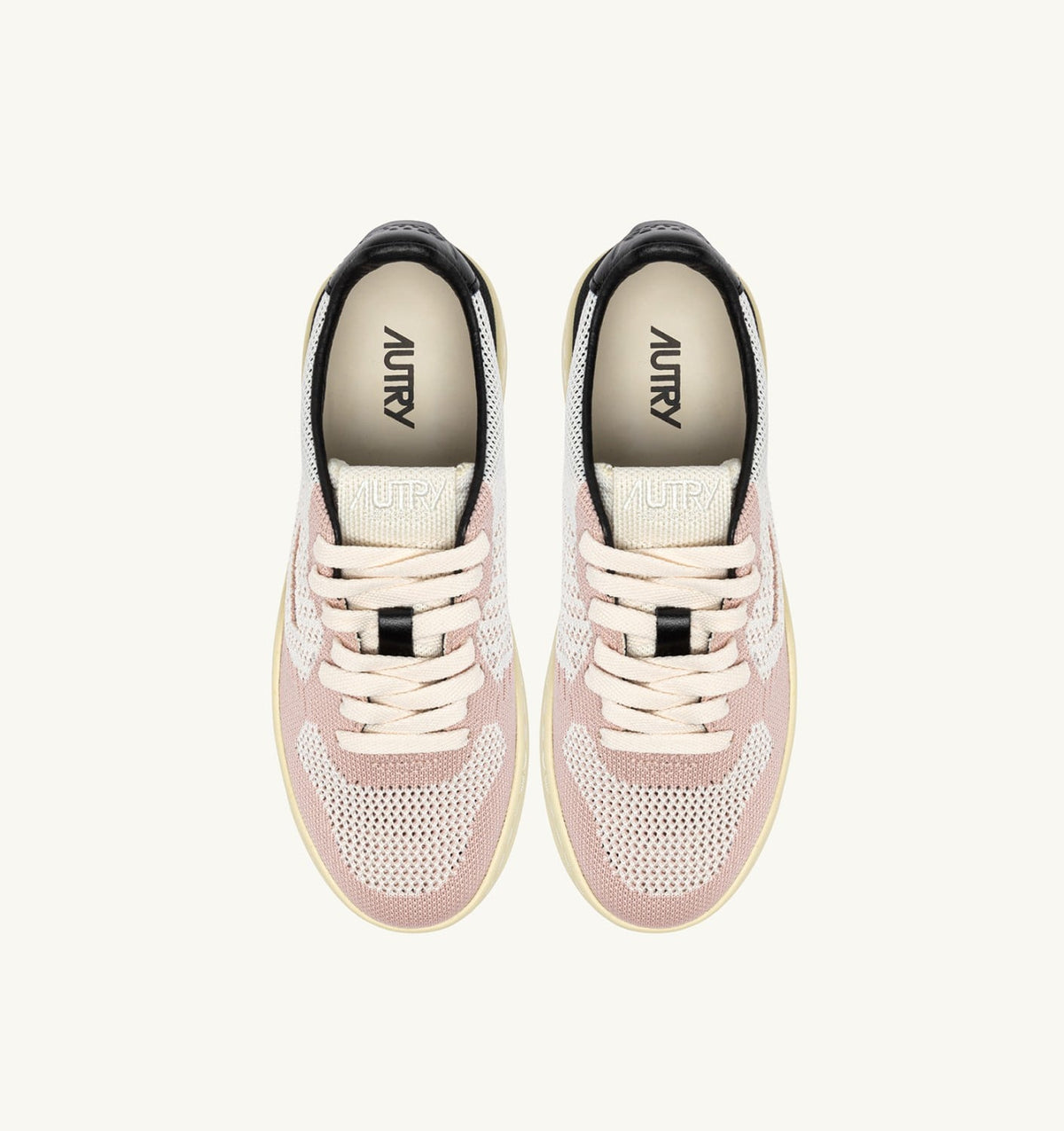 AUTRY MEDALIST EASEKNIT LOW SNEAKERS IN IVORY WHITE BLACK AND POWDER KNIT