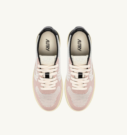 AUTRY MEDALIST EASEKNIT LOW SNEAKERS IN IVORY WHITE BLACK AND POWDER KNIT
