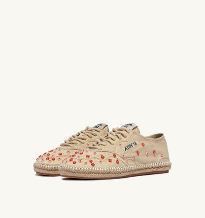 AUTRY SANDY IN IVORY WHITE AND RED CANVAS WITH BEADS