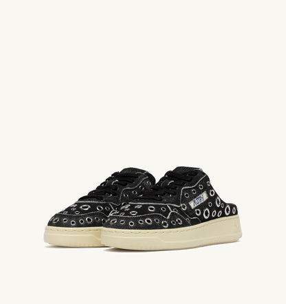 AUTRY MEDALIST MULE SNEAKERS IN BLACK LEATHER WITH STUDDED DETAILS