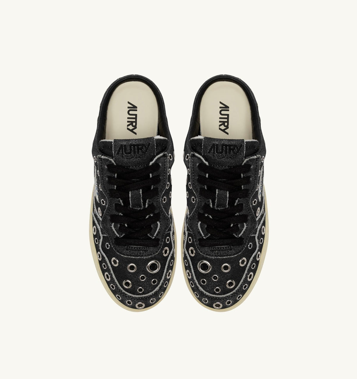 AUTRY MEDALIST MULE SNEAKERS IN BLACK LEATHER WITH STUDDED DETAILS