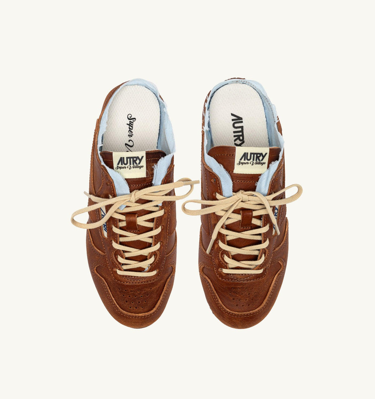 AUTRY WINDSPIN MULE SNEAKERS IN SHIRT BUFF AND AZURE LEATHER