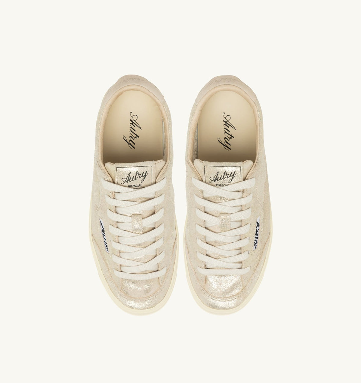 AUTRY WINDSCAPE LOW SNEAKERS IN PLATINUM AND SAND LAMINATED SUEDE