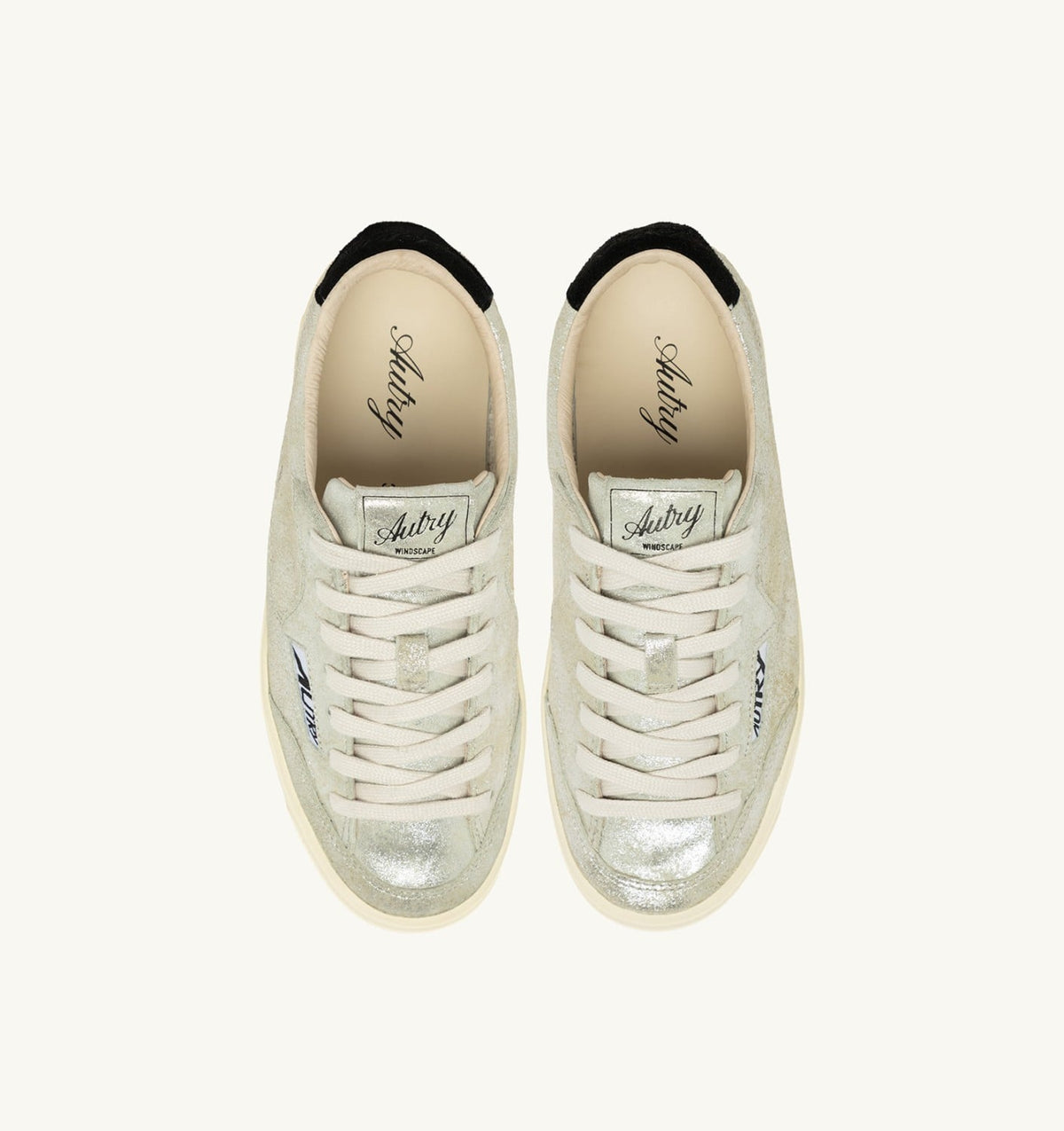 AUTRY WINDSCAPE LOW SNEAKERS IN SILVER AND BLACK LAMINATED SUEDE