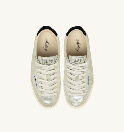 AUTRY WINDSCAPE LOW SNEAKERS IN SILVER AND BLACK LAMINATED SUEDE