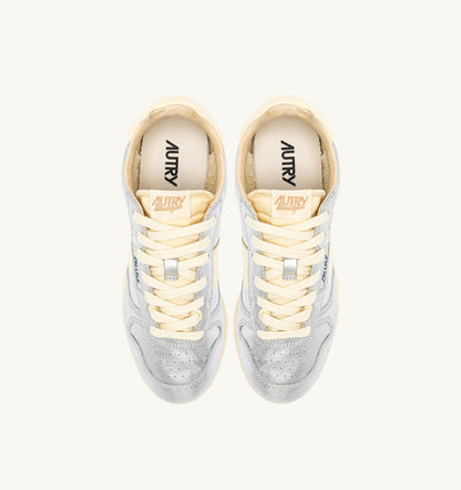 AUTRY WINDSPIN SNEAKERS IN SILVER AND RUTABAGA SUEDE AND LEATHER