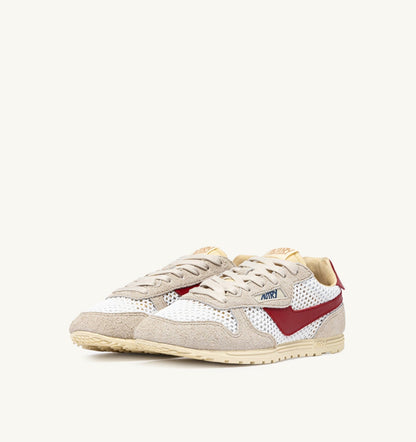 AUTRY WINDSPIN SNEAKERS IN WHITE SAND AND RED MESH AND LEATHER