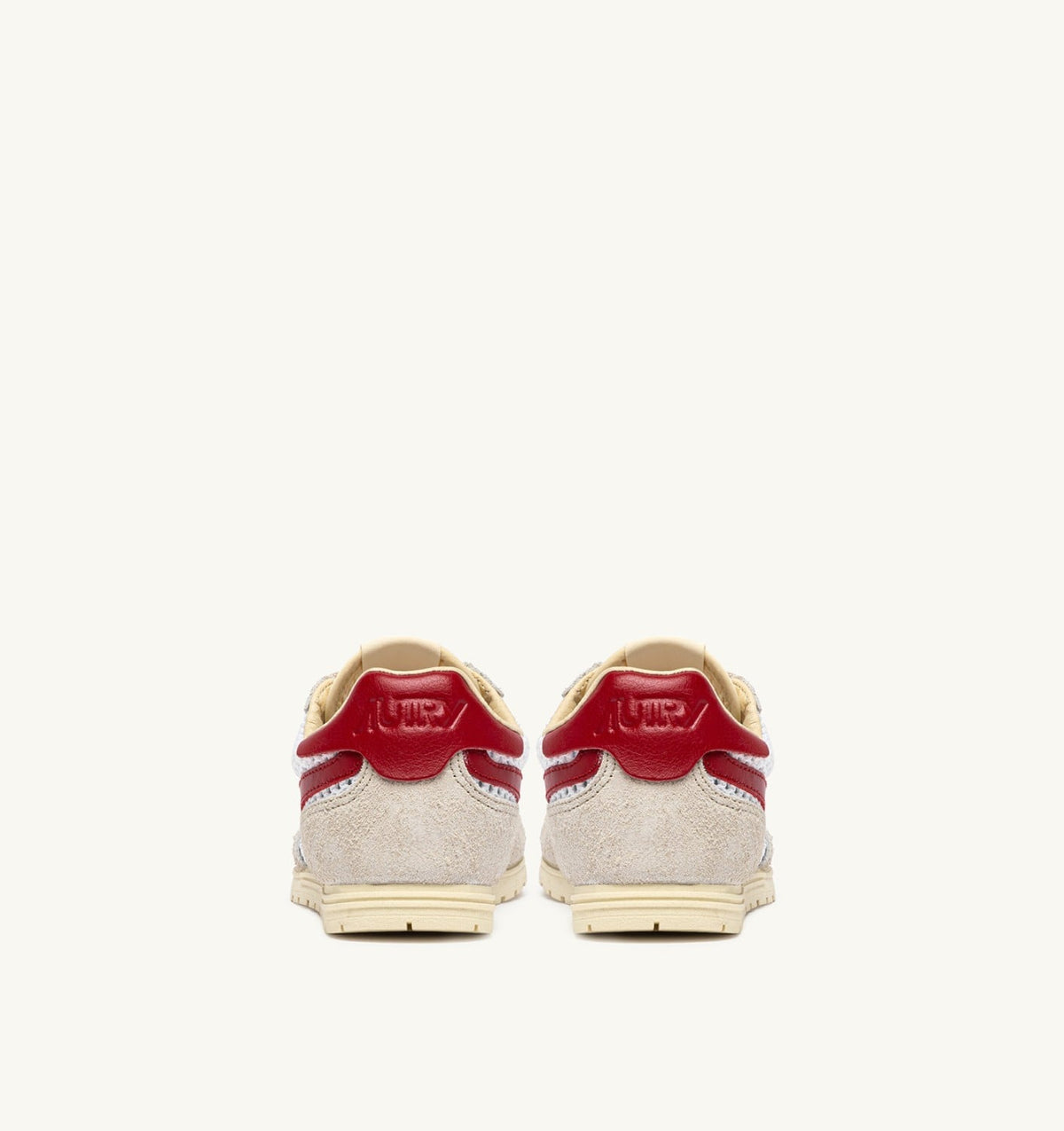 AUTRY WINDSPIN SNEAKERS IN WHITE SAND AND RED MESH AND LEATHER