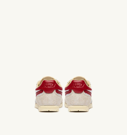 AUTRY WINDSPIN SNEAKERS IN WHITE SAND AND RED MESH AND LEATHER