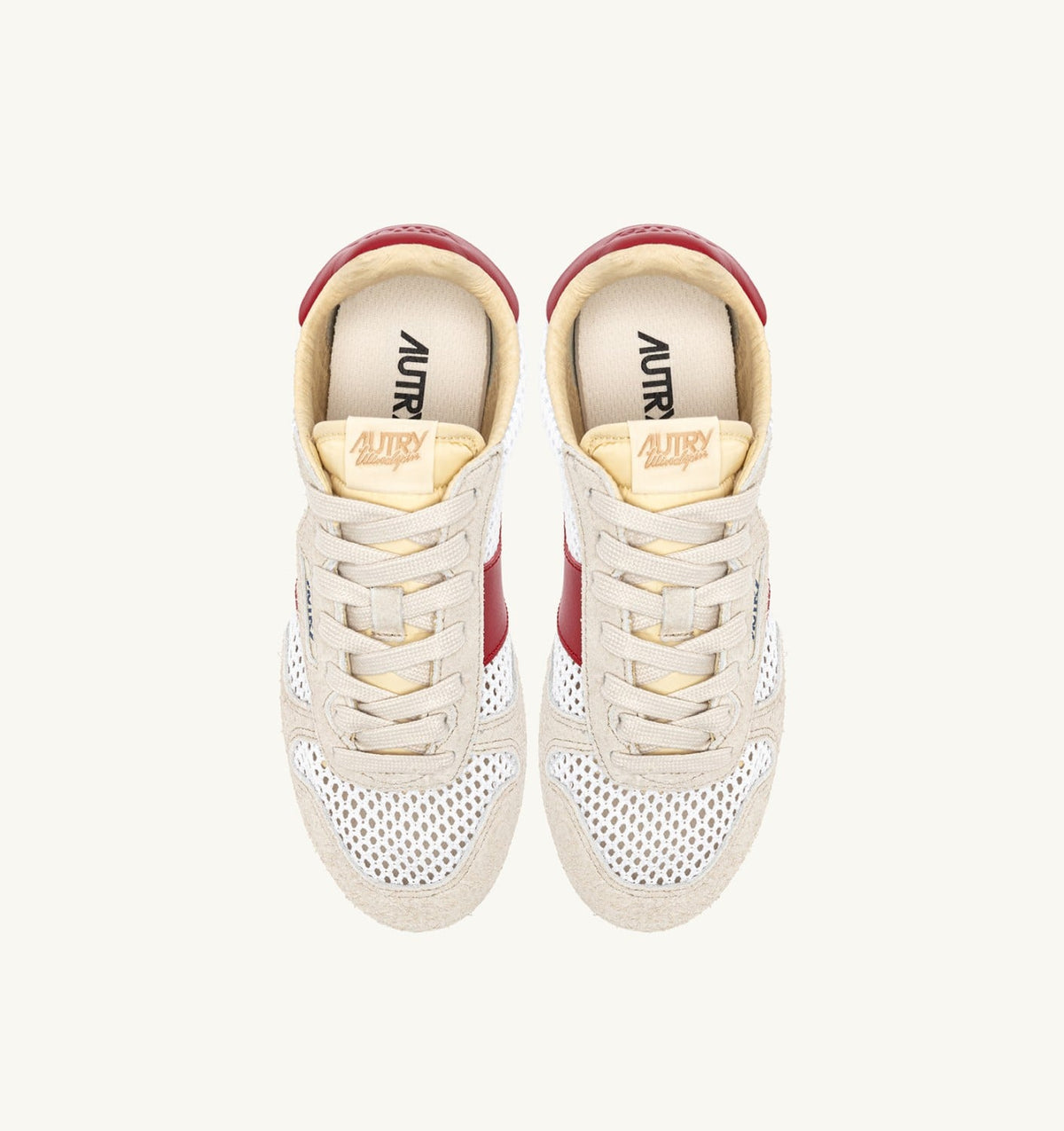 AUTRY WINDSPIN SNEAKERS IN WHITE SAND AND RED MESH AND LEATHER