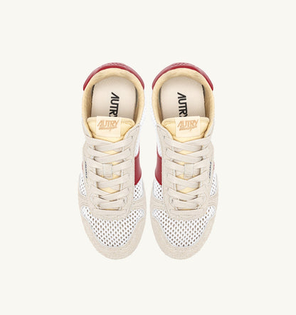 AUTRY WINDSPIN SNEAKERS IN WHITE SAND AND RED MESH AND LEATHER