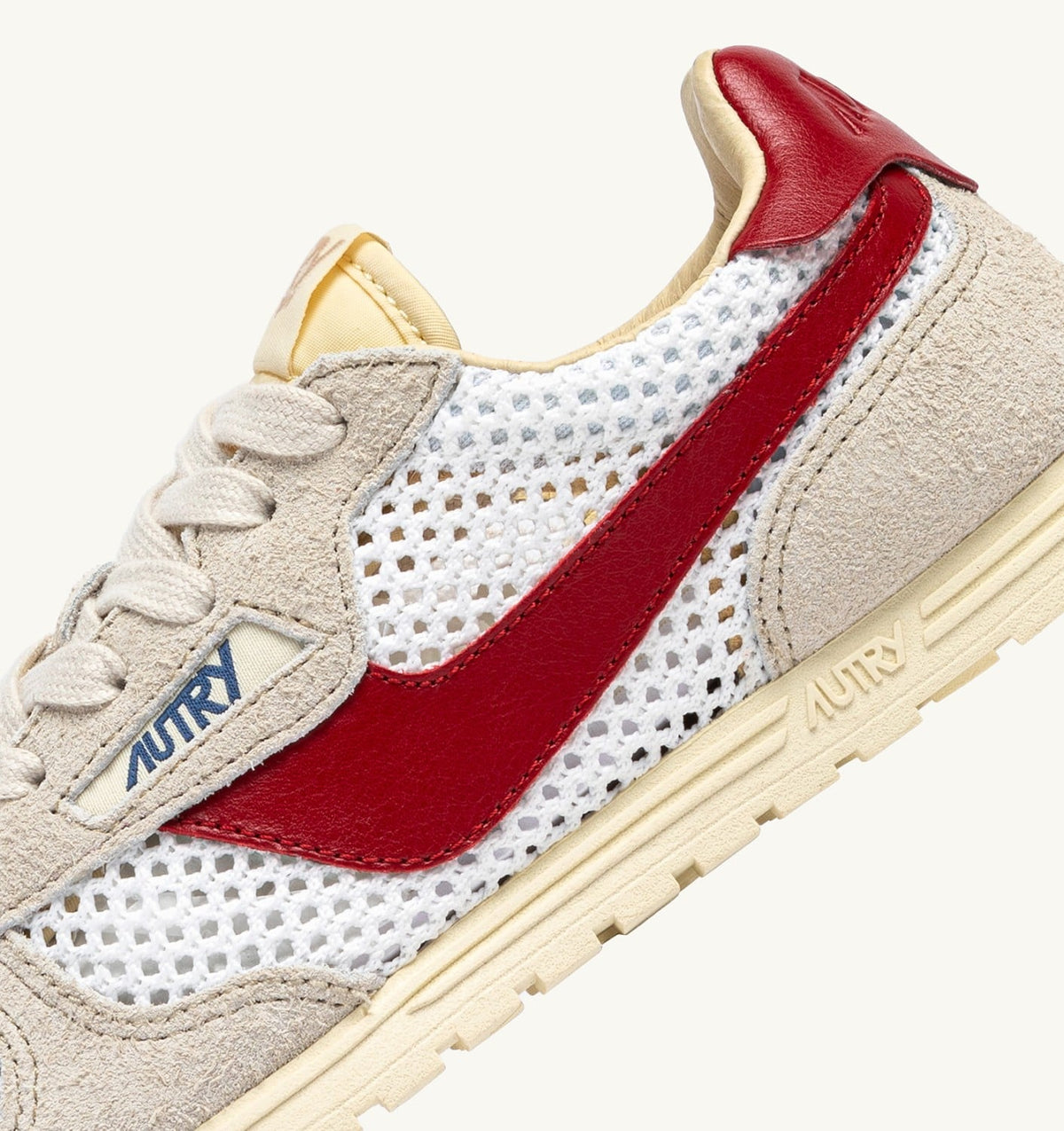 AUTRY WINDSPIN SNEAKERS IN WHITE SAND AND RED MESH AND LEATHER