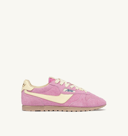 AUTRY WINDSPIN SNEAKERS IN ROSE POMPADUR AND RUTABAGA SUEDE AND LEATHER
