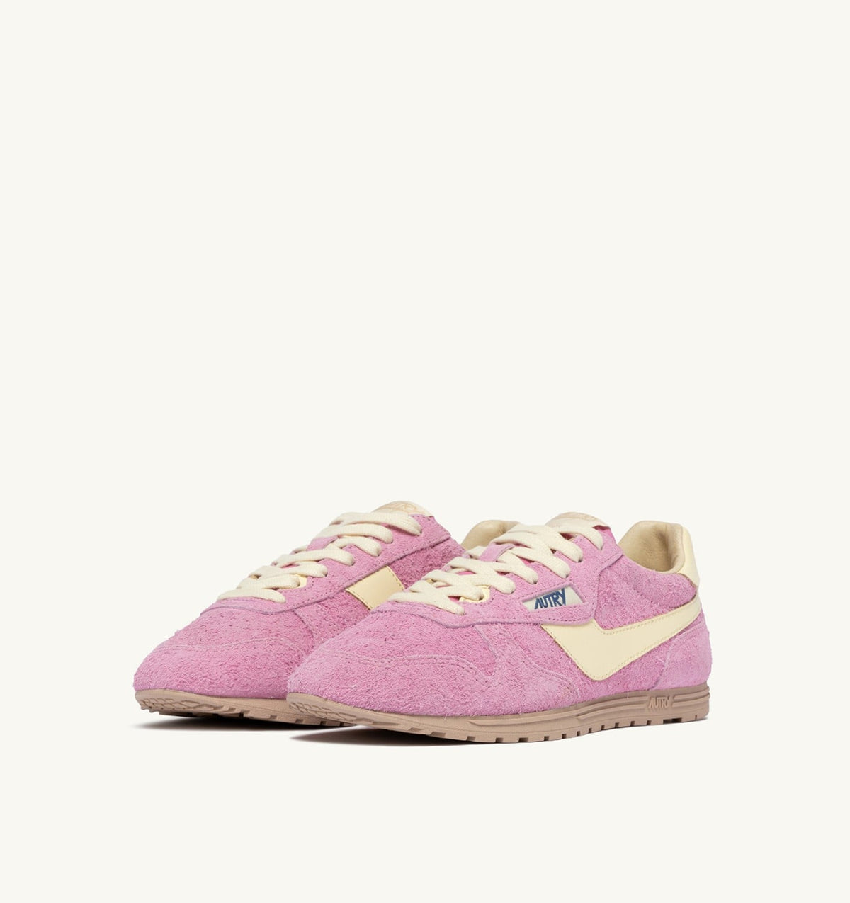 AUTRY WINDSPIN SNEAKERS IN ROSE POMPADUR AND RUTABAGA SUEDE AND LEATHER