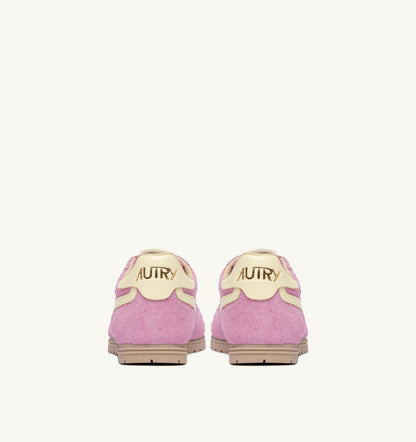 AUTRY WINDSPIN SNEAKERS IN ROSE POMPADUR AND RUTABAGA SUEDE AND LEATHER