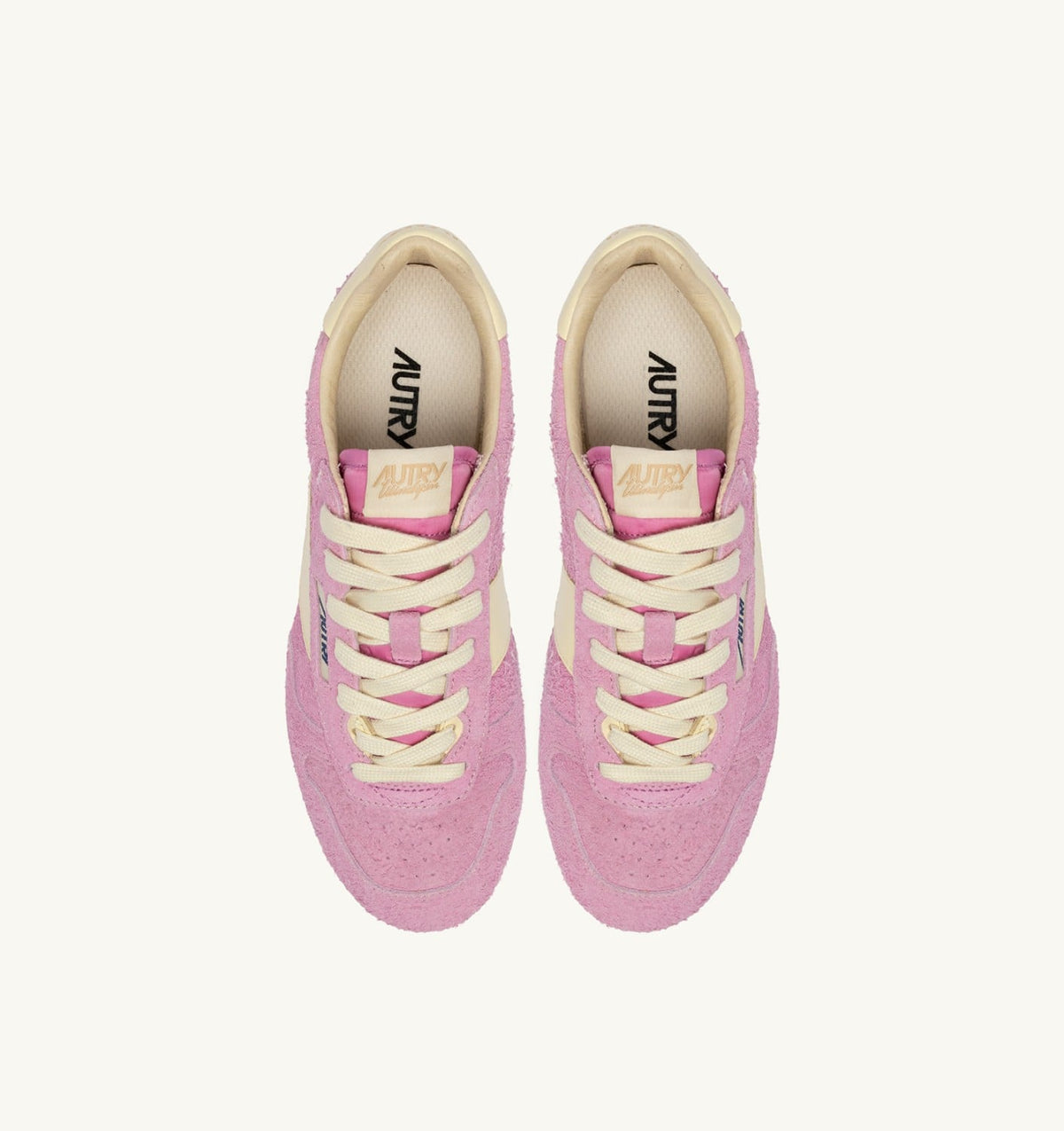 AUTRY WINDSPIN SNEAKERS IN ROSE POMPADUR AND RUTABAGA SUEDE AND LEATHER