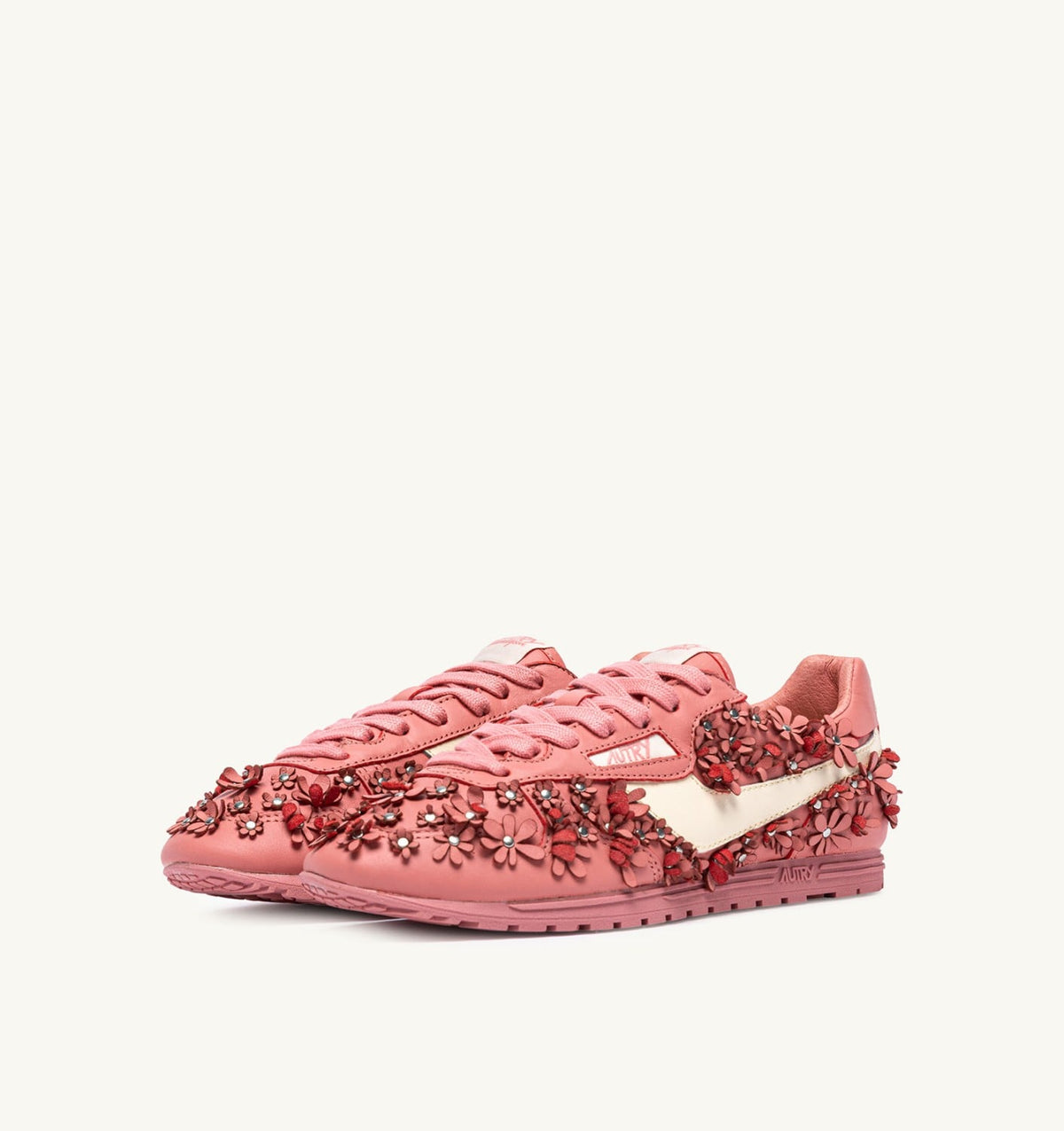 AUTRY WINDSPIN FLOWERS SNEAKERS IN LOBSTER BISQUE LEATHER