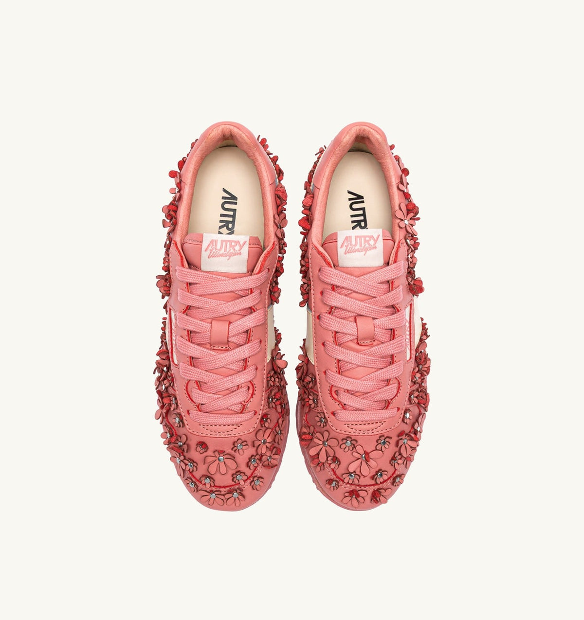 AUTRY WINDSPIN FLOWERS SNEAKERS IN LOBSTER BISQUE LEATHER