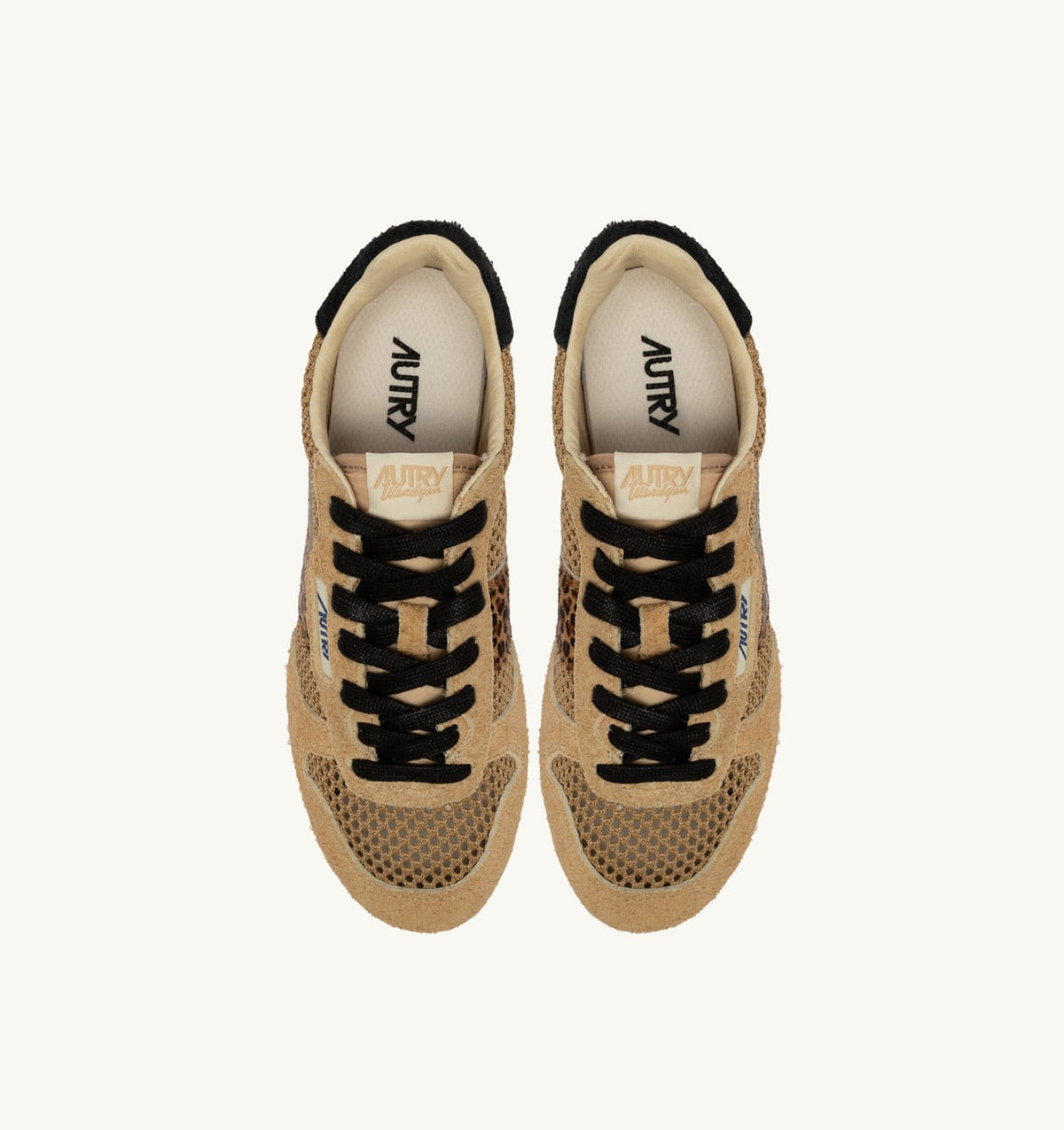 AUTRY WINDSPIN SNEAKERS IN TRENCH LEOPARD AND BLACK MESH AND SUEDE