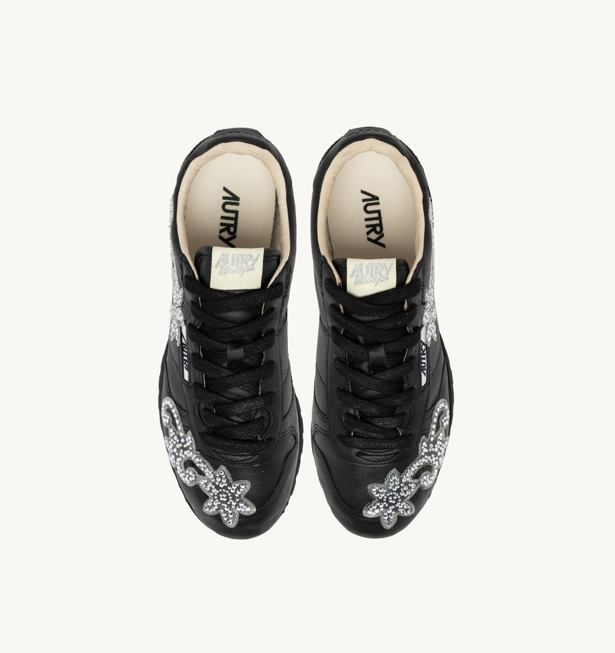 AUTRY WINDSPIN SNEAKERS IN BLACK LEATHER WITH DECORATIONS