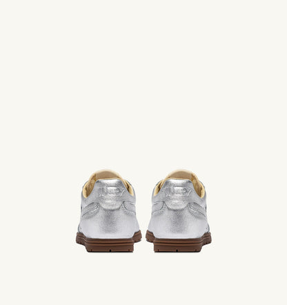 AUTRY WINDSPIN SNEAKERS IN SILVER TONE LAMINATED LEATHER