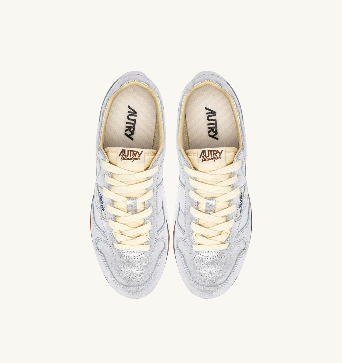 AUTRY WINDSPIN SNEAKERS IN SILVER TONE LAMINATED LEATHER