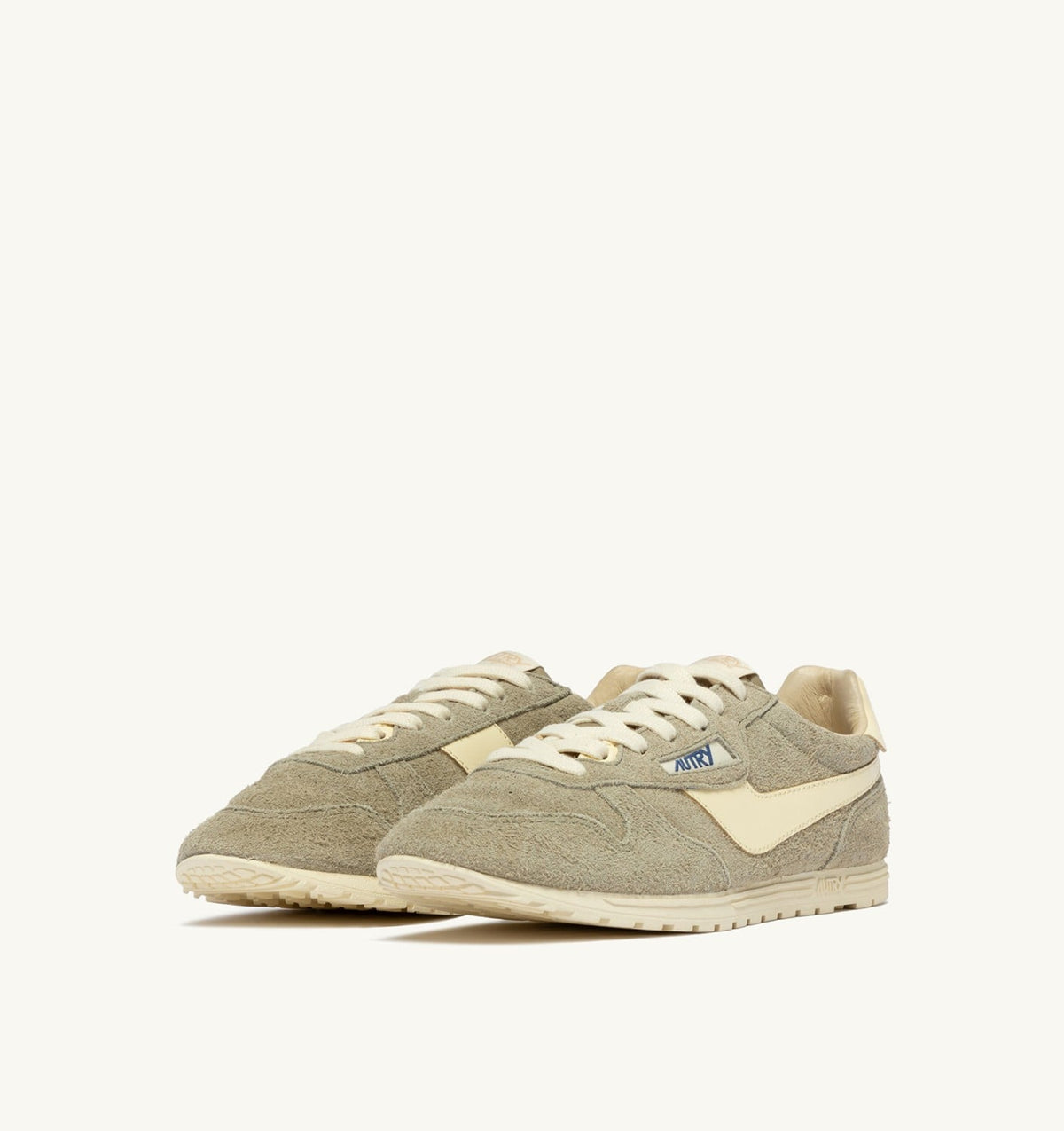 AUTRY WINDSPIN SNEAKERS IN GRAY GREEN AND RUTABAGA SUEDE AND LEATHER