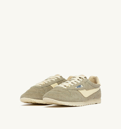 AUTRY WINDSPIN SNEAKERS IN GRAY GREEN AND RUTABAGA SUEDE AND LEATHER