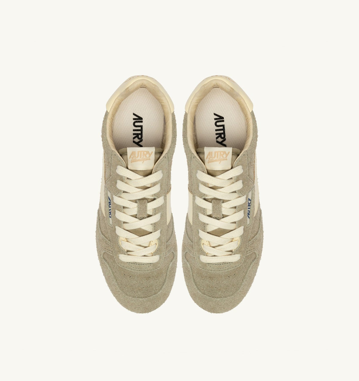 AUTRY WINDSPIN SNEAKERS IN GRAY GREEN AND RUTABAGA SUEDE AND LEATHER