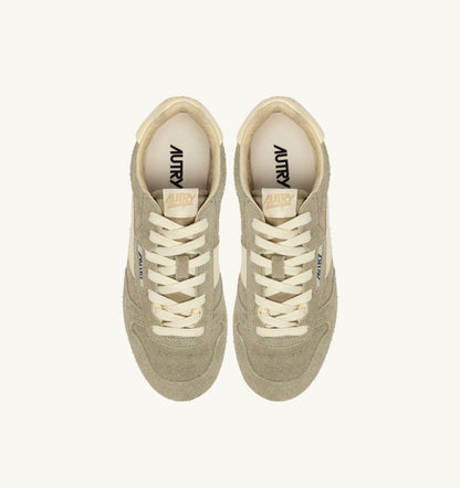 AUTRY WINDSPIN SNEAKERS IN GRAY GREEN AND RUTABAGA SUEDE AND LEATHER