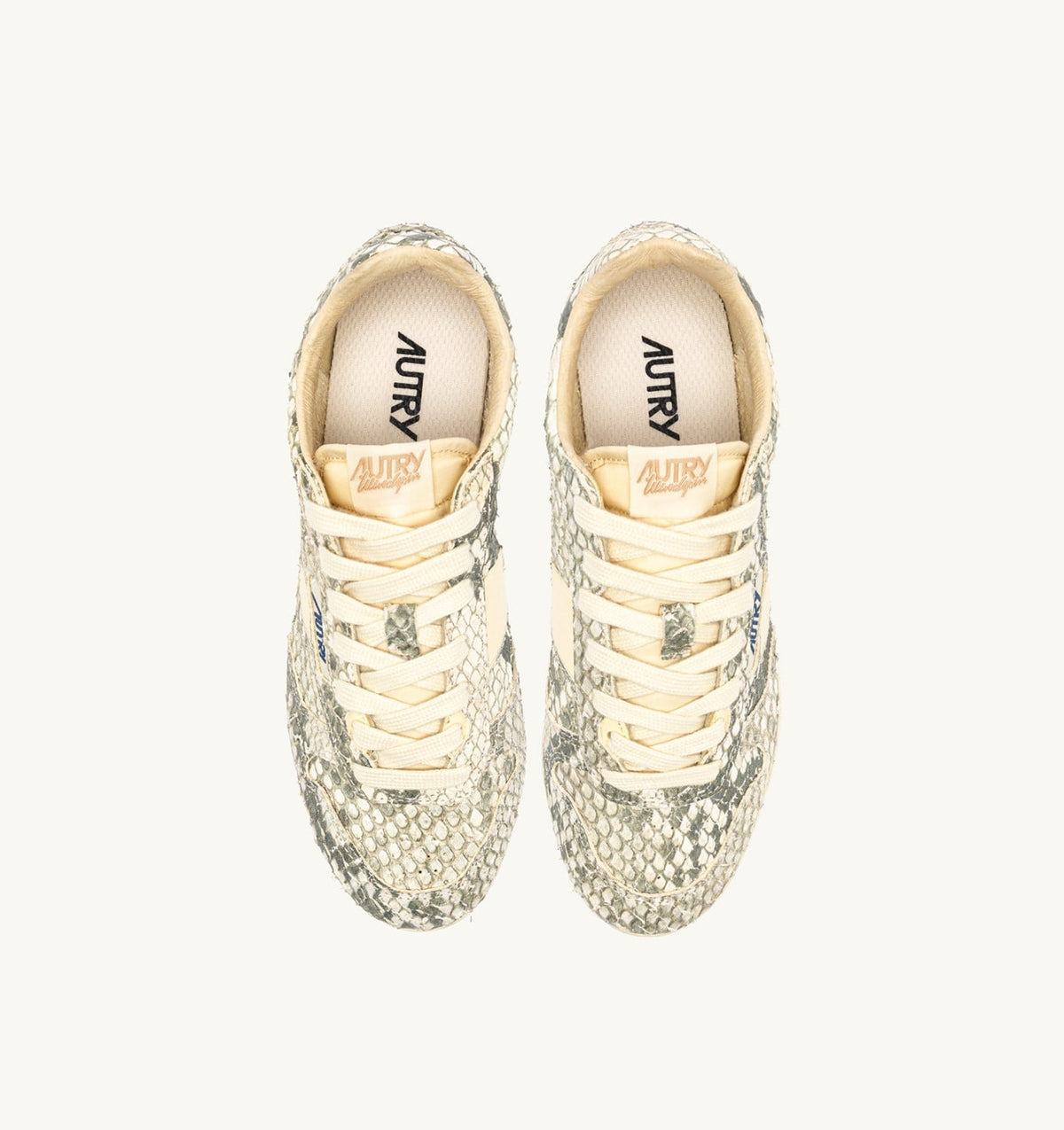 AUTRY WINDSPIN SNEAKERS IN LEATHER WITH SNAKE DIAMOND PRINT COLOR ROCK AND RUTABAGA