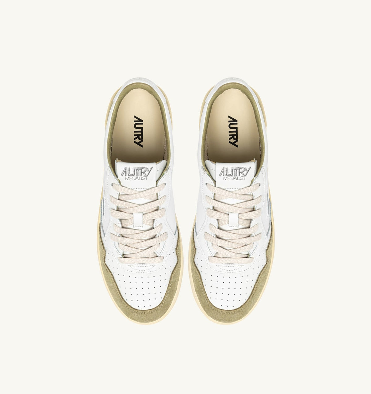 AUTRY MEDALIST LOW SNEAKERS IN WHITE LEATHER AND GRAY GREEN SUEDE