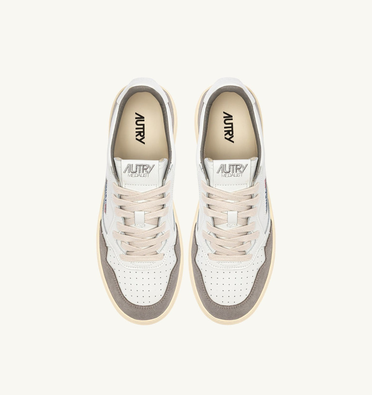 AUTRY MEDALIST LOW SNEAKERS IN WHITE LEATHER AND CEMENT SUEDE